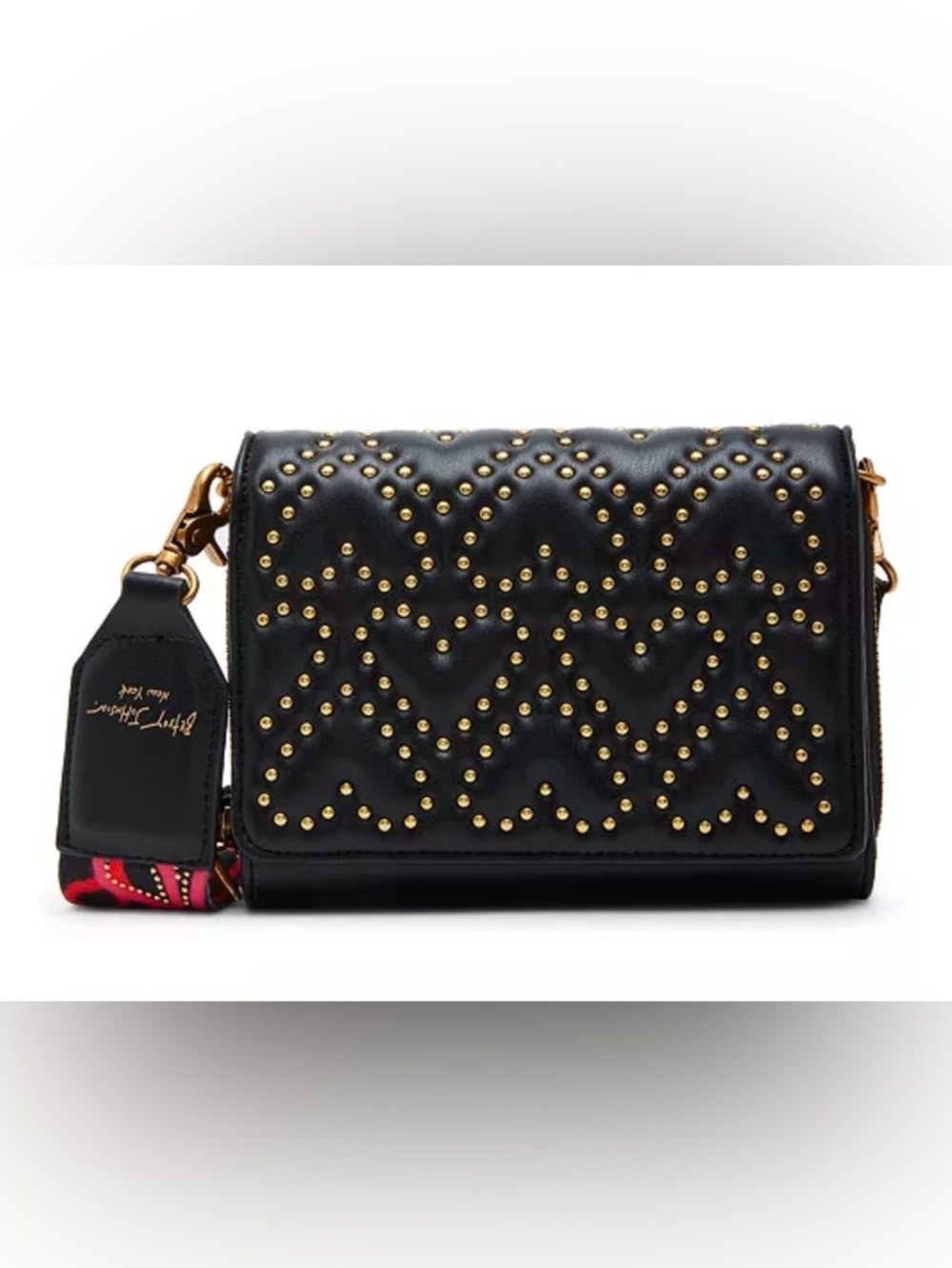 Betsey Johnson Heart Studded Crossbody with Red Accent Strap